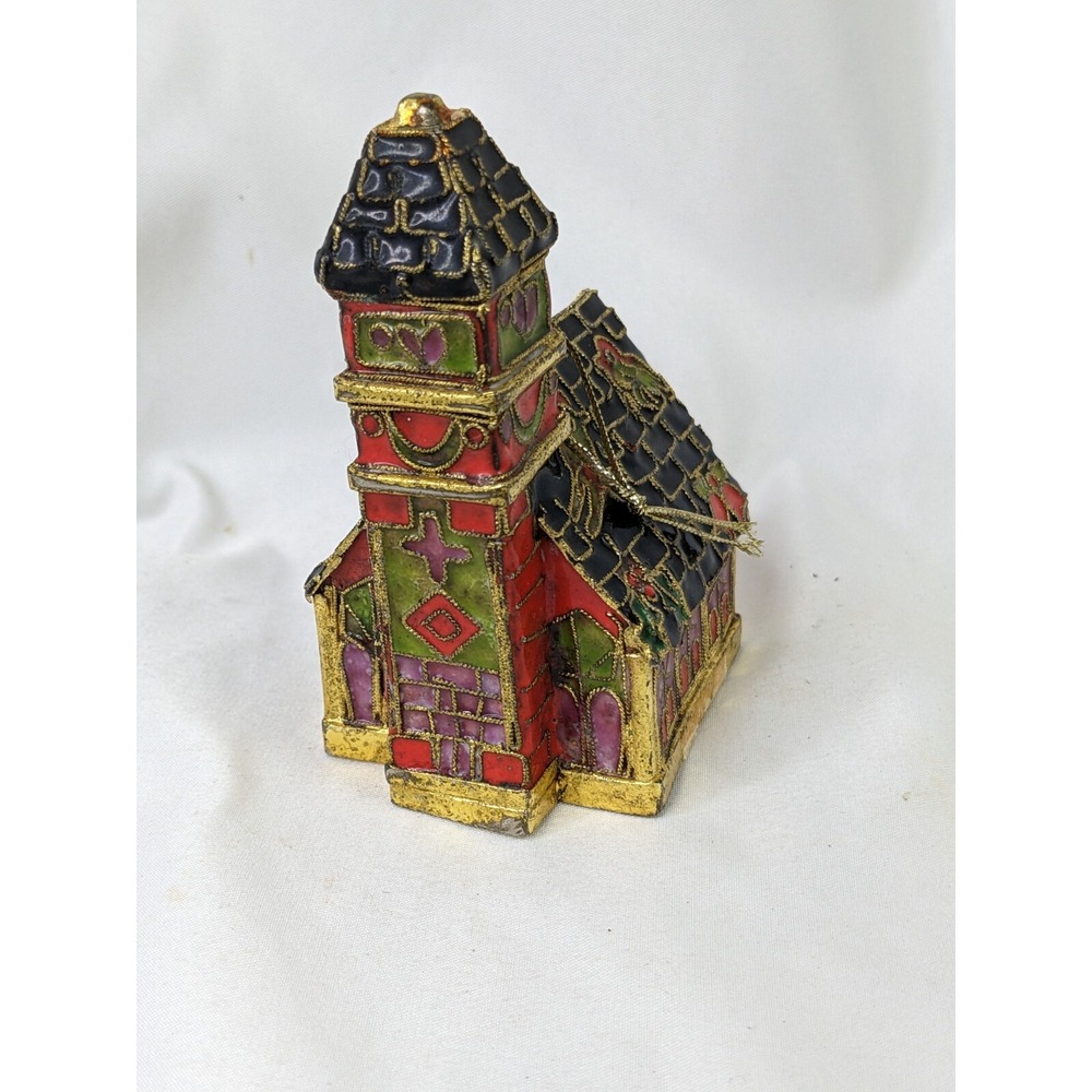 Metal Enamel Church Cathedral Christmas Ornament Hummingbirds 3.5‎ Inch